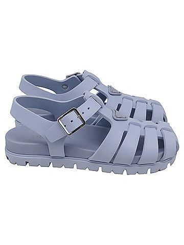 Prada Prada Logo-Plaque Fisherman Sandals in Blue Rubber (view 1)
