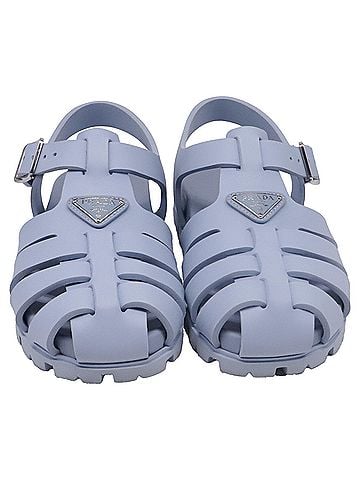 Prada Prada Logo-Plaque Fisherman Sandals in Blue Rubber (view 2)