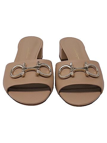 Salvatore Ferragamo Salvatorre Ferragamo Block Heels in Nude Leather (view 1)