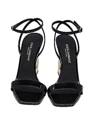 Dolce & Gabbana Dolce &amp; Gabbana DG Heel Ankle Strap Sandals in Black Leather (view 2)