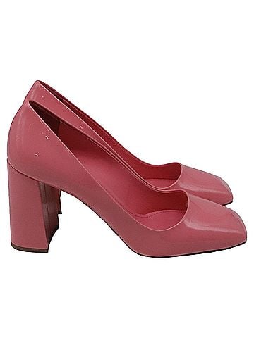 Prada Prada Square-Toe Block-Heel Pumps in Pink Patent Leather (view 1)