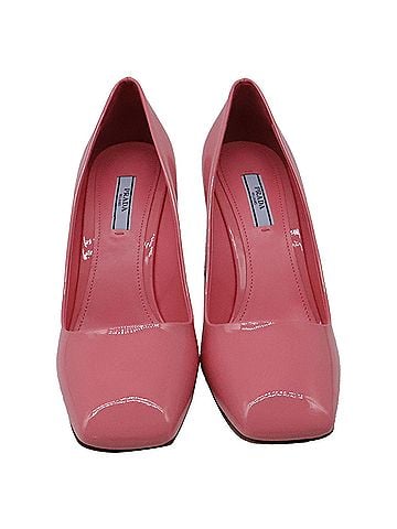 Prada Prada Square-Toe Block-Heel Pumps in Pink Patent Leather (view 2)