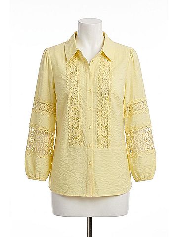 Hester & Orchard Crochet Lace Collared Blouse in Butter Yellow (view 1)