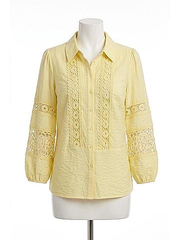 Hester & Orchard Crochet Lace Collared Blouse in Butter Yellow (view 1)