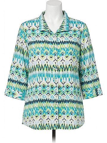 Ali Miles Printed Knit Button-Down Shirt in Multicolored (view 1)
