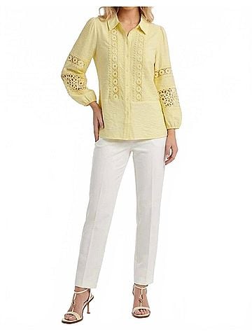 Hester & Orchard Crochet Lace Collared Blouse in Butter Yellow (view 2)
