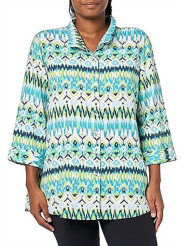 Ali Miles Printed Knit Button-Down Shirt in Multicolored (view 2)