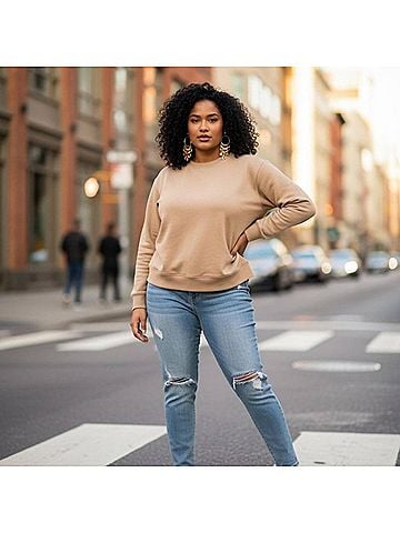 Ideology Solid Crewneck Sweatshirt in Tan (view 2)