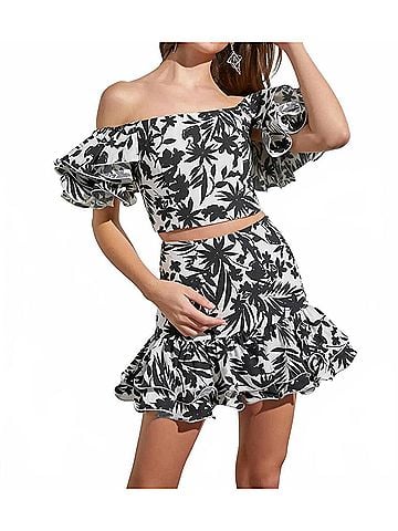 Do & Be Dana Ruffle Sleeve Top in Black And White Floral (view 2)