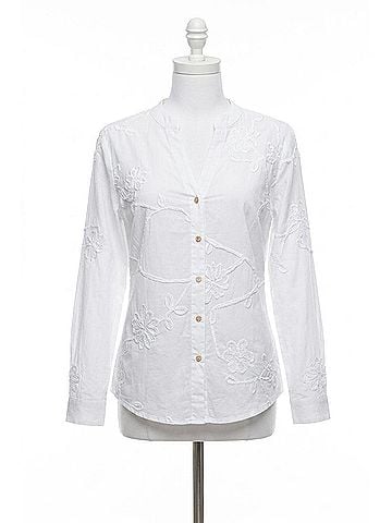 Hester & Orchard Embroidered Floral Button-Down Blouse in White (view 1)