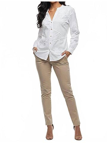 Hester & Orchard Embroidered Floral Button-Down Blouse in White (view 2)