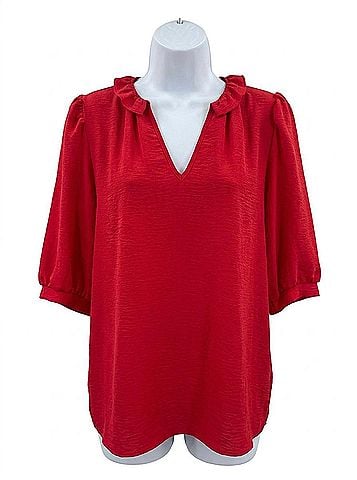 Pixi + Ivy Women's Ruffle Neck Top in Red (view 1)