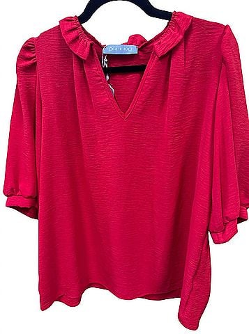 Pixi + Ivy Women's Ruffle Neck Top in Red (view 2)