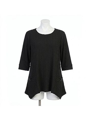 Focus Asymmetrical Textured Rib Knit Cotton Top in Black (view 1)