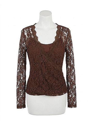 Central Falls Women Floral Lace Wrap Blouse in Chocolate (view 1)