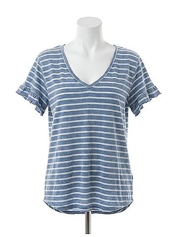 Billy T Ruffle V-Neck Tee in Denim Stripes (view 1)