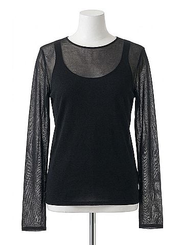 AKRIS Sheer Overlay Silk Sweater Tank in Black (view 1)