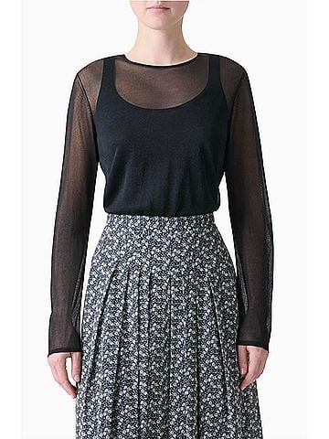AKRIS Sheer Overlay Silk Sweater Tank in Black (view 2)