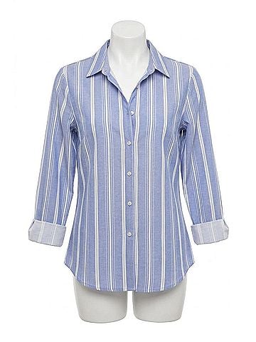 grand & greene Collared Striped Button-Down Shirt in Blue White (view 1)