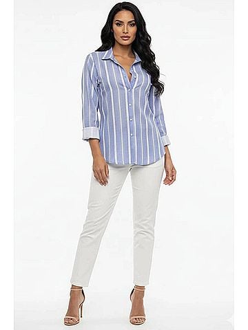 grand & greene Collared Striped Button-Down Shirt in Blue White (view 2)