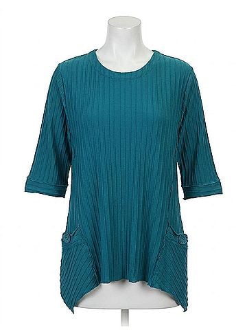Focus Women's Asymmetrical Textured Rib Knit Top in Teal (view 1)