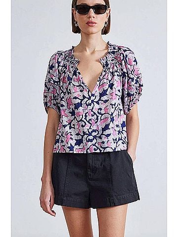 Apiece Apart Caminitas Puff Sleeve Top in La Vida Batik Rosa (view 2)