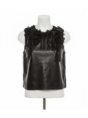 Ulla Johnson Marlowe Foral Applique Leather Top in Noir (view 1)