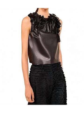 Ulla Johnson Marlowe Foral Applique Leather Top in Noir (view 2)