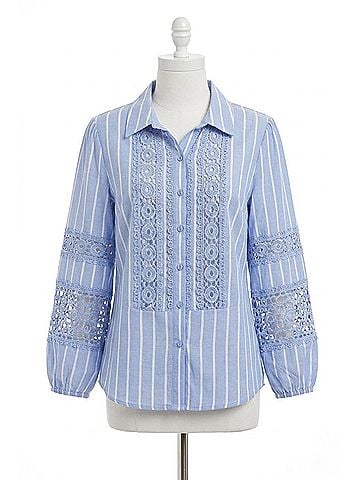 Hester & Orchard Striped Collared Blouse in Blue White (view 1)