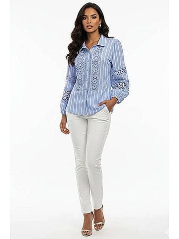 Hester & Orchard Striped Collared Blouse in Blue White (view 2)