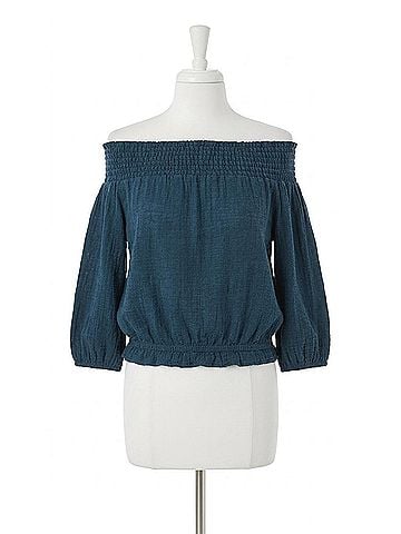 Wearables Jolia Gauze Off Shoulder Billow Sleeve Top in Rich Topaz Blue (view 1)
