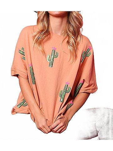 Fantastic Fawn Desert Dreaming Sequin Cactus Tee in Dusty Orange (view 2)