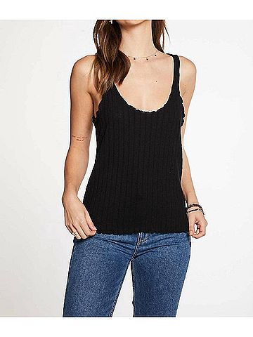 Chaser Poor Boy Rib Double Scoop Lettuce Edge Tank in True Black (view 2)