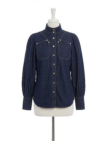 Karina Grimaldi Saraswati Denim Top in Jean Blue (view 1)