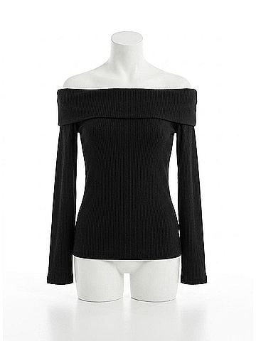 Red Haute Off Shoulder Long Sleeve Top in Black (view 1)