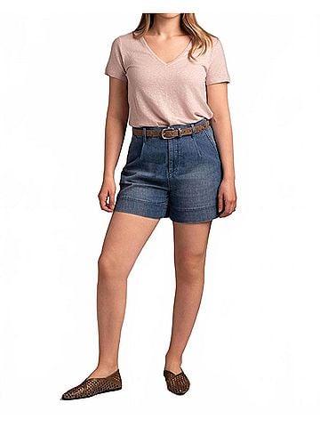 Majestic Filatures Stretch Linen V-Neck Tee in Glycine (view 2)