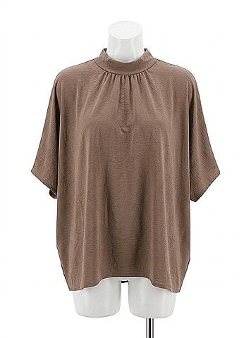 Pixi + Ivy Women's Tie Back Mock Neck Tunic Top in Brown (view 1)
