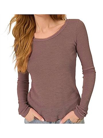 Project Social T Rib Scoop Neck Long Sleeve Tee in Deep Taupe (view 2)