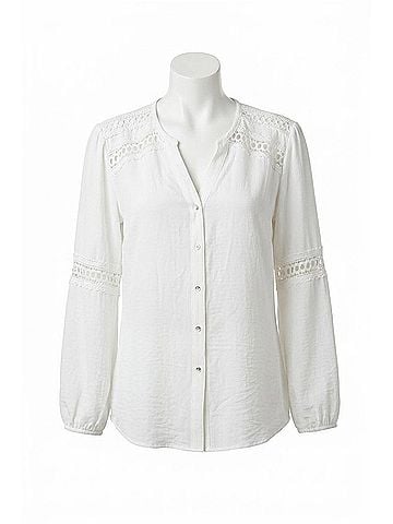 Hester & Orchard Lace-Trim Split Neck Button-Down Blouse in White (view 1)