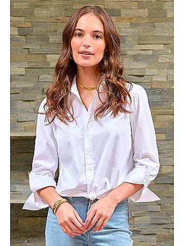 Finley Silky Poplin Sloan Shirt in White (view 2)