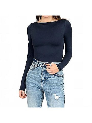 RD Style Brida Boat Neck Bodysuit in Black (view 2)