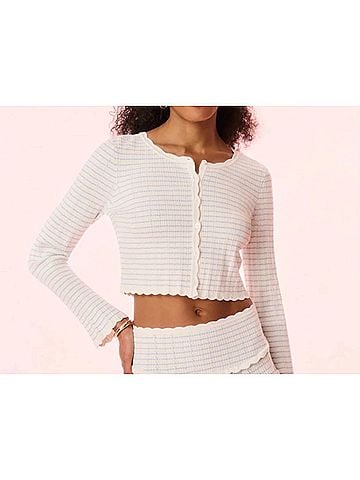 LoveShackFancy Media Cardigan Sweater in Sailor Stripes (view 2)