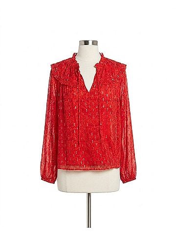 Sail to Sable Lurex Ruffle Front Top in Red (view 1)
