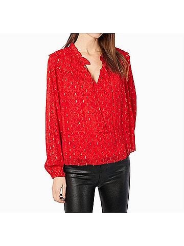 Sail to Sable Lurex Ruffle Front Top in Red (view 2)