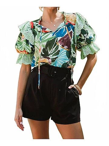 Oddi Tropical Printed Blouse in Green (view 2)