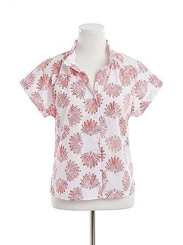 Finley Mended Peacock Print Jenny Top in Coral (view 1)