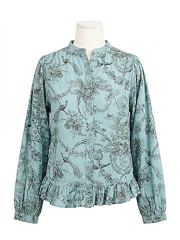 Ivy Jane Toile Ruffled Hem Shirt in Blue (view 1)