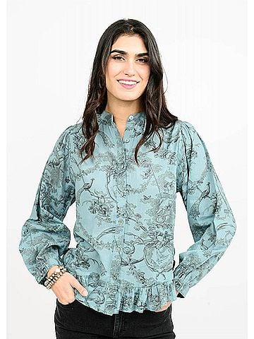 Ivy Jane Toile Ruffled Hem Shirt in Blue (view 2)