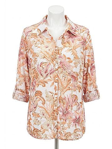 David Cline Women's Quarter Sleeve Top in Mango/White (view 1)