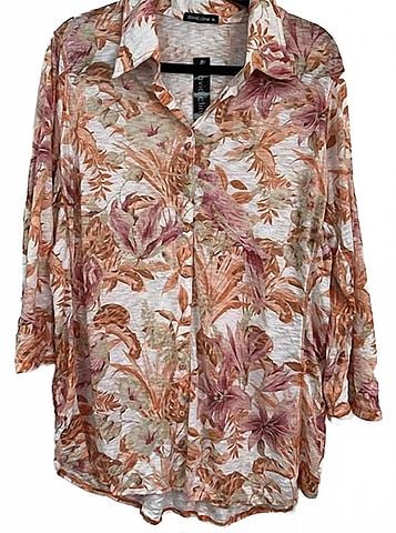 David Cline Women's Quarter Sleeve Top in Mango/White (view 2)